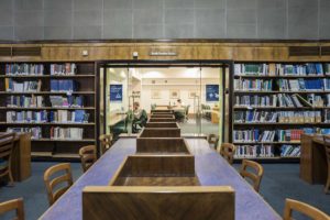 Photograph of a reading room within the Harold Cohen Library