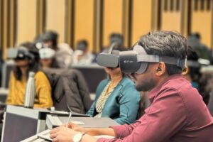 MBA students during an interactive VR session in the Brett Building.