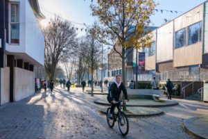 Cyclist passing the Liverpool Guild of Students