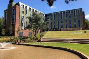 The courtyard of the Greenbank Halls of residence.