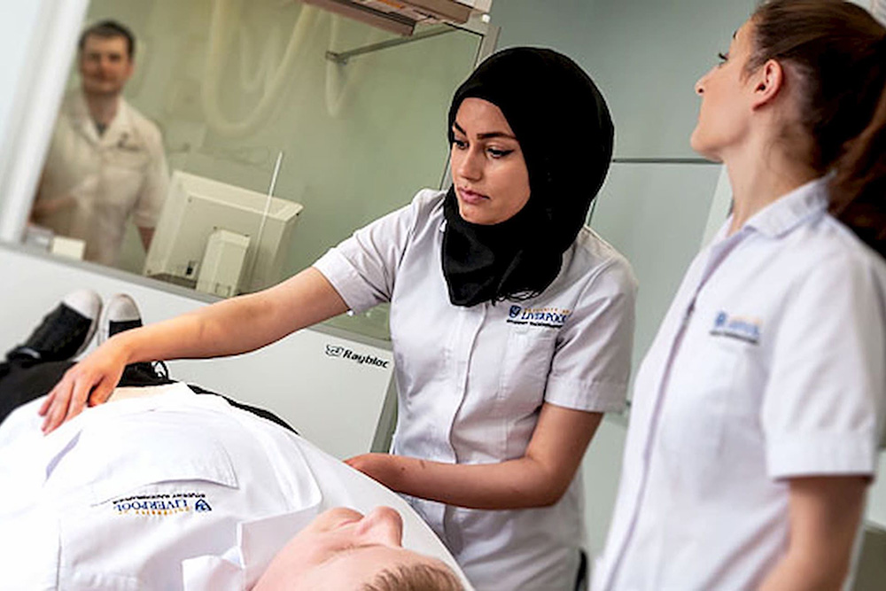 A student performing an examination