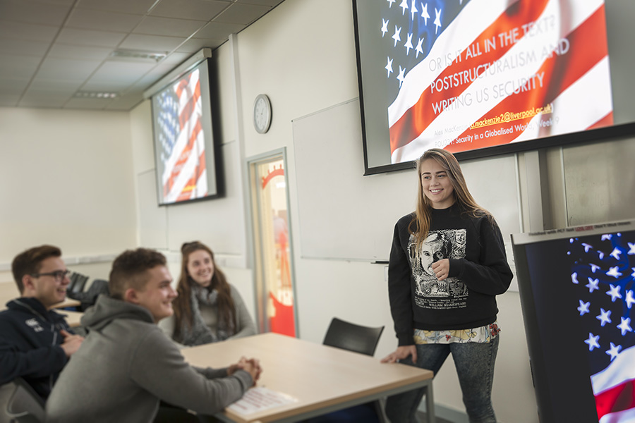 A group of students in a Politics seminar