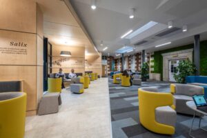 Medicine students in the Student Hub at Cedar House.